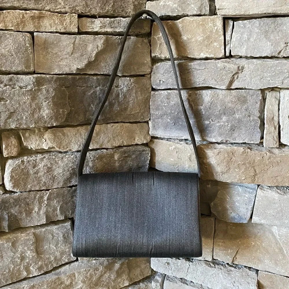 Salvatore Ferragamo Steel Grey/Blue Fabric Shoulder Bag Silver Chrome Hardware V